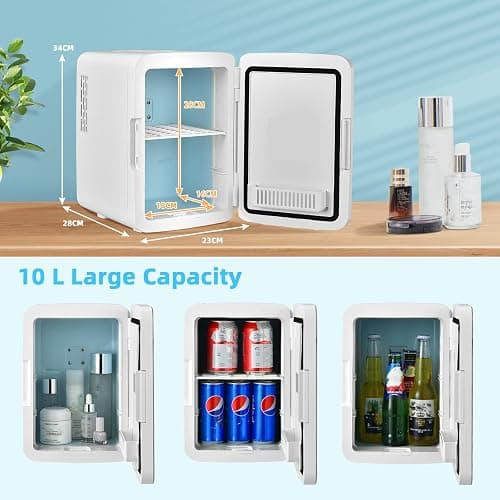 COSTWAY 10L Beauty Mini Fridge, 3-level Brightness AC/DC Skincare Refrigerator with Touch Screen Mirror, Removable Shelves, Portable Mini Cooler and Warmer for Skincare Cosmetics Bedroom thumbnail 2