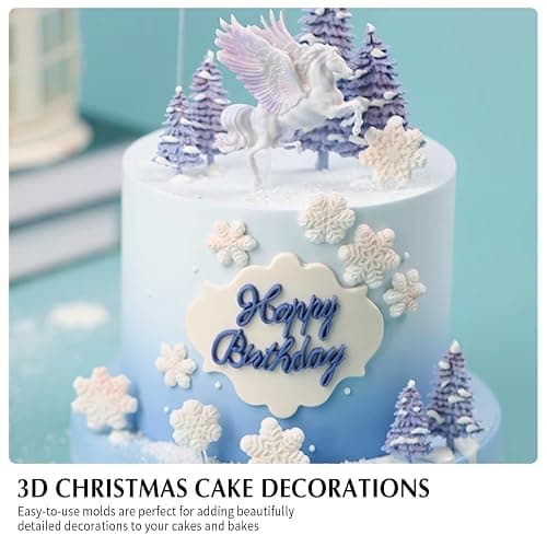 Christmas Fondant Mold Set of 5 Pieces- 3D Snowflake, Christmas Tree, Reindeer, Holly Leaf, Cupcake Topper for Cake Decorating Tools thumbnail 7