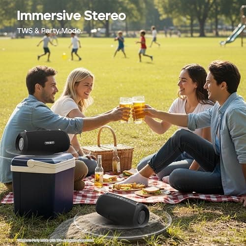 Tribit StormBox Lava Bluetooth Speaker, 80W Loud Sound, 24H Playtime, Black | IP67 Waterproof, BT5.4, XBass, Custom EQ, TWS Pairing, Portable, Wireless, Built-in Mic, Party, Home, Outdoor, Camping, Beach thumbnail 6