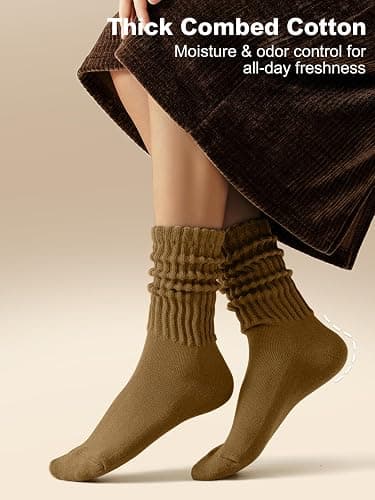 HAVE A TREE Women's Slouchy Crew Socks White Cushioned Scrunch Boot Sock | Size 5-11 3-6 Pack Retro Solid Thick Chunky Ribbed Cozy Cute Slouch Athletic Socks For Spring Summer Fall Winter Gifts thumbnail 3