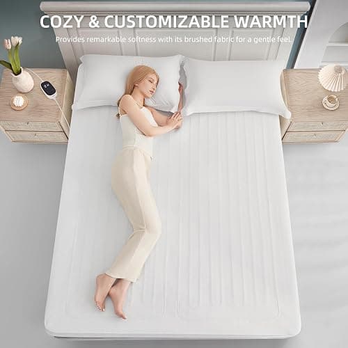 Caperia Heated Mattress Pad Twin XL Size Electric Mattress Bed Warmer 9 Heat Settings, 1-12 Hours Auto Off, Memory Function Deep Pocket, Fast Heating, Machine Washable Twin Plus 39“ x 80” - White - Twin XL thumbnail 2