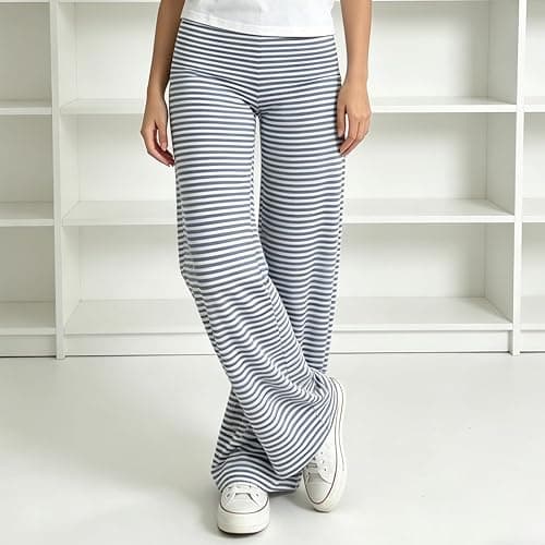 SUEER Women Y2K Fold Over Yoga Pants Elastic Low Waist Contrast Color Straight Wide Leg Soft Sweatpants thumbnail 6