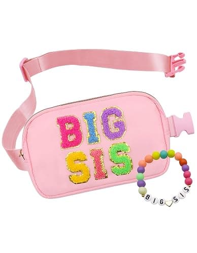 Big Sister Gifts For Girls, Big Sister Fanny Pack With Bracelet, Belt Bag For Girls Teens Kids, Personalized Christmas Birthday Gifts For Daughter Crossbody Bag Purse (BIG SIS-1, Pink) - Image 1