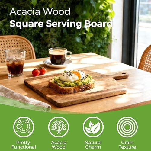 S310 Acacia Wood Cutting Board with Handle, Wooden Chopping Board for Meat, Cheese, Bread & Vegetables, Decorative Charcuterie Serving Board for Kitchen Cooking, Pizza & Party Dining, 17"x13" thumbnail 4