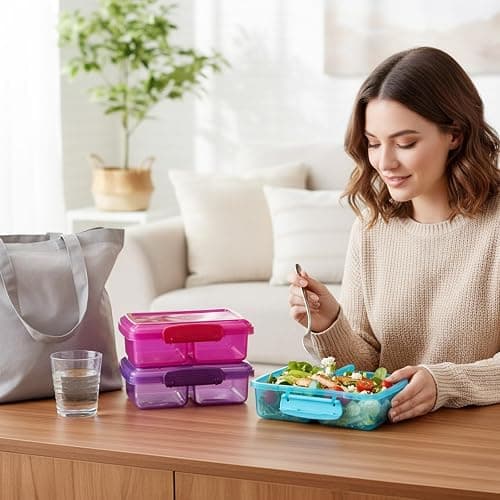 FoldTier 8 Pack Plastic Snack Containers with Lids 2 Compartment Snacks Bento Boxes Reusable Travel Snack Containers for Adults Food Lunch Container Box for Take out Meal Prep Lunch Travel Picnics thumbnail 7