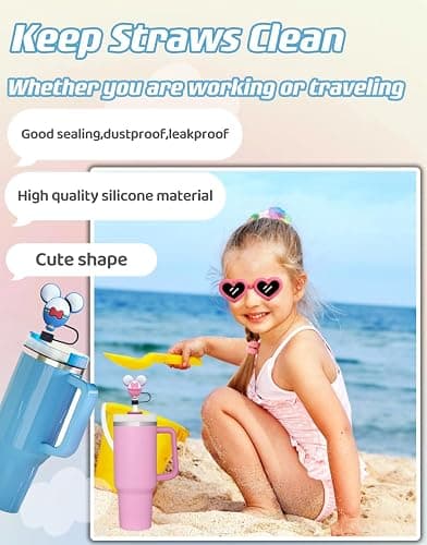 10PCS Funny Straw Cover Cap Compatible with Stanley for 30&40 Oz Cup 10 mm Drinking Straw Topper, Reusable Silicone Straw Covers, Cute Trumbler Cup Accessories (Mouse-1) thumbnail 2