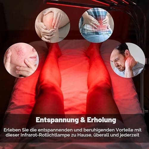 Rotlichtlampe Stehlampe mit 4 Flexiblen Köpfen, Trayvespace Infrarotlampe mit 660/850/940nm, Verstellbare Rotlichtlampe mit Timer & 5 Helligkeiten, Große Rotlicht Standlampe für Zuhause, Büro, Yoga thumbnail 6