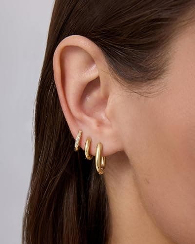 PAVOI Waterproof Huggie Hoop Earrings for Women, Set of 3 Earrings Piercing | Hypoallergenic Earring Pack of 3, Stainless Steel Huggie Hoops with Cubic Zirconia thumbnail 2