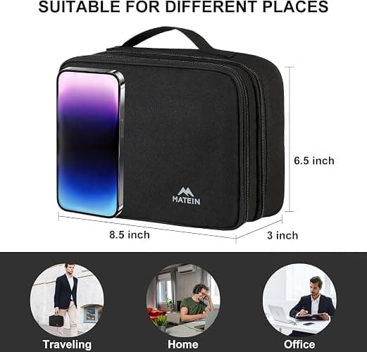 MATEIN Electronic Organizer Travel Case, Small Double Layers Cable Organizer for Travel Accessories, Water Resistant Portable Tech Case for Phone, Cords, Charger, Earphone, Tech Gifts, Black thumbnail 5