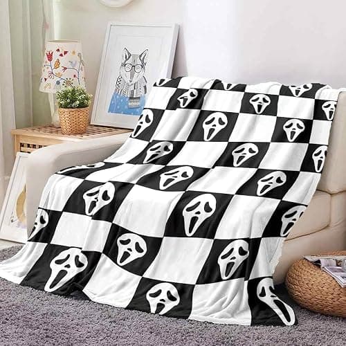 YWZDS Spooky Face Throw Blanket, Black and White Checkered Pattern, Halloween Ghost Blankets Fuzzy Gifts for Sofa Couch Bedroom (60 * 80 inch) thumbnail 4