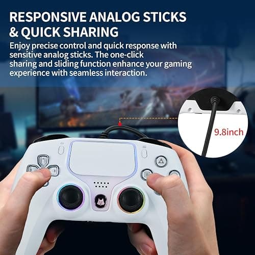 NBCP Wired PS5 Controller - Gaming Controller for PlayStation 5, PS4, PC/Steam, Turbo & Linear Hall-effect Trigger, Dual Vibration, 3.5mm Audio Jack - White thumbnail 6
