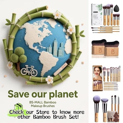 BS-MALL Makeup Brush Set 11Pcs Bamboo Synthetic Kabuki Brush Set Foundation Powder Blending Concealer Eye shadows Blush Cosmetics Brushes with Organizer Bag & Makeup Sponge (style, Count, 12) thumbnail 5