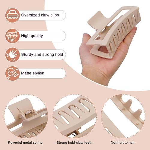 5 Inche Extra Large Claw Clips for Thick Hair and Long Hair,4-Pack Oversized Matte Big Hair Clips for Women, XL Jumbo Strong Hold Non-Slip Jaw Clips,Neutral Brown Color thumbnail 4