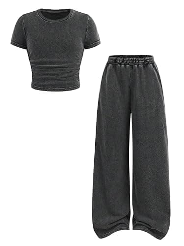 SOLY HUX Girl's 2 Piece Summer Outfits Short Sleeve Ruched T Shirt and Wide Leg Pants Set Streetwear - Image 1