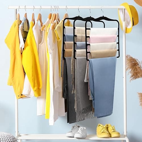 Closet Organizers and Storage,3 Pack Organization and Storage Pants-Hangers-Space-Saving,Velvet Hanger for Dorm Room for College Students Girls Boys Guys Hanging Jean Scarf - Black - Large thumbnail 8