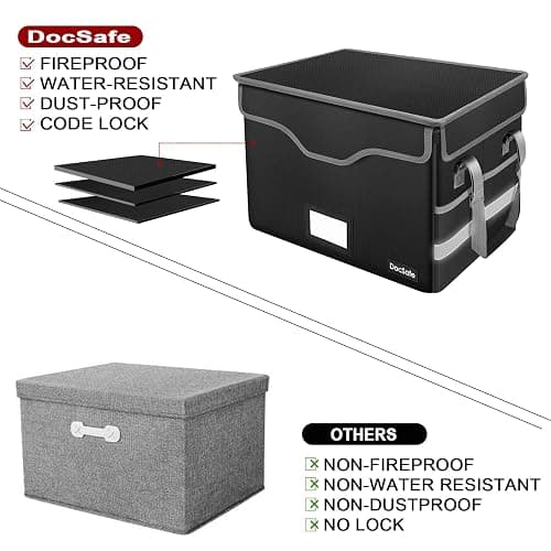 DocSafe File Box Fireproof Document Box with Lock,File Storage Organizer Box with Mesh Pockets,Collapsible Portable File Box Home Office File Cabinet with Handle for Hanging Letter/Legal Folder,Black - Black - 1 pack-Box with Lock thumbnail 6