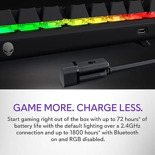 Alienware Pro Wireless Gaming Keyboard - Bluetooth 5.1/2.4 GHz Radio Frequency Connectivity, Linear Mechanical, Hot-swappable switches, Tri mode connectivity, Adjustable Height - Dark Side of the Moon thumbnail 9