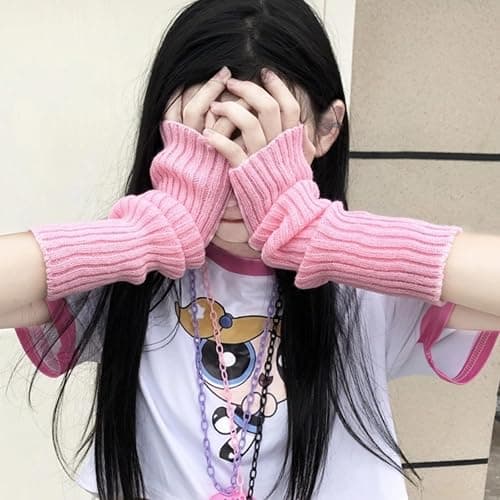 VTTDB Arm covers cute women kawaii japanese harajuku Y2k Arm Warmer for Girls Goth Gloves Fingerless Knitted Arm Sleeve thumbnail 2