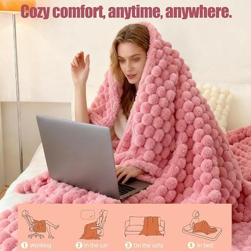 Electric Heated Blanket Throw 50" x 60" Soft Ribbed Faux Fur Flannel Fast Heating 12 Heat Levels 1–12H Timer & Overheat Protection & Auto Shut-Off & ETL FCC & Machine Washable Heated Throw thumbnail 9