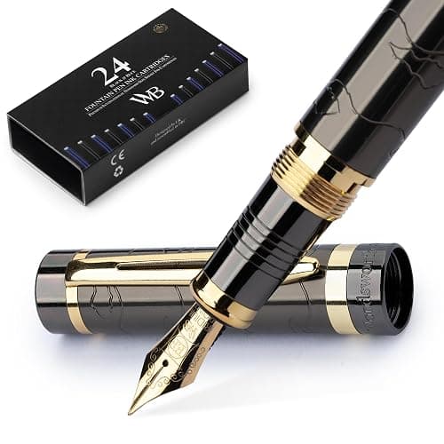 Wordsworth & Black Primori Fountain Pen Set [Gunmetal Gold]; Extra Fine Nib, Gift Case, 24 Ink Cartridges, Refill Converter, Manual; Journaling, Calligraphy, Smooth Writing Pens; Left and Right Handed - Image 1
