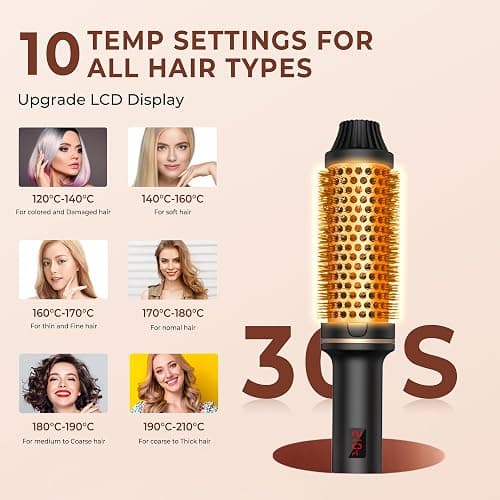 Heated Round Brush,UMIGA 38mm Thermal Brush Lockenbürste LCD Dual PTC 120-210℃, Erhöhen Sie das Haarvolumen, Lose Locken, Dualspannung thumbnail 3