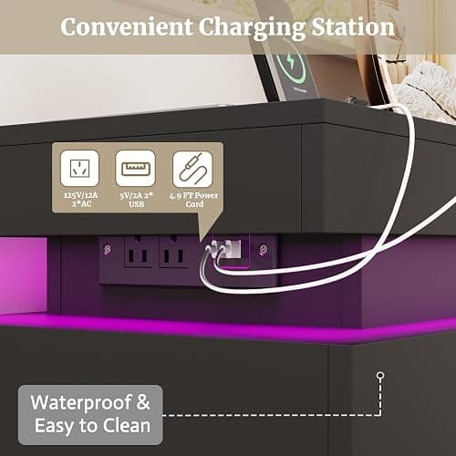 6 Drawer Dresser for Bedroom, Black Dresser with Power Outlet, LED Light, Sliding Desktop, Modern Wood Dressers, Dual Wide Chest of Drawers Storage Organizer for Bedroom,Living Room,Entryway,Hallway thumbnail 5