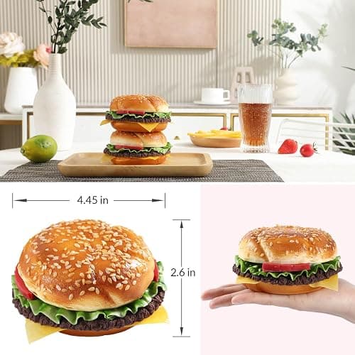 Joeabor Artificial Hamburger Round 2 Pack Realistic Fake Food for Display Faux Burger for Decoration Fake Food Props thumbnail 3