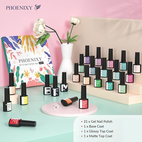 Phoenixy Gel Nail Polish, 21 Colours Nail Polish Starter Kit Soak Off Gel Polish Nail Varnish Set Base and Top Coat Gifts Set for Women thumbnail 2