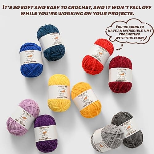 12 Pack Fluffy Velvet Yarn for Crocheting, Chunky Chenille Baby Yarn for Crocheting Soft Blanket, 787 yds Amigurumi Yarns for Knitting, Bulky Multicolored Crochet Yarns Set A thumbnail 4
