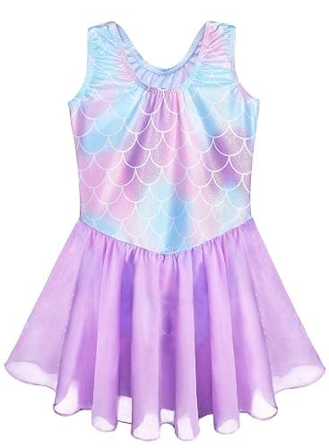 Girls Gymnastics Leotards with Skirt Ballet Tutu Dance Dress Toddler Kid Flutter Sleeve Mermaid Gymnastic Dancewear 2-11Y thumbnail 2