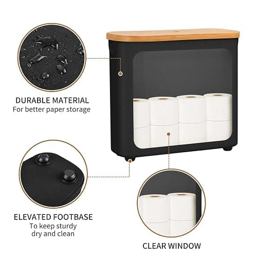 WRRLORS Toilet Paper Storage with Bamboo Lid,Black Foldable Basket | for Bathroom ,Holds 9 Mega/12 Regular Rolls,Waterproof Toilet Paper Holder Storage with Non-Slip Base,Black thumbnail 4