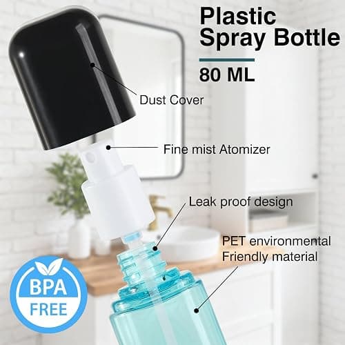 Travel Spray Bottle 3 Pack 2.7oz/80ml Portable Plastic Small Spray Bottles Refillable Mini Spray Bottle Empty Fine Mist Spray Bottles for Makeup Removers, Perfume, Essential Oils Toners Rose Waters thumbnail 5