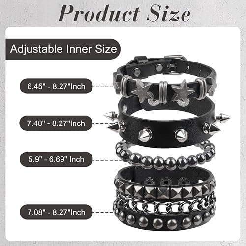 Molirex 4 Pcs Punk Rock Studded Bracelet Set Leather Cuff Bracelets for Men Women 80s Emo Goth Accessories thumbnail 7