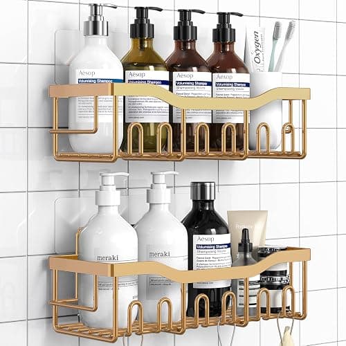 EUDELE Shower Caddy 2 Pack, Adhesive Organizer for Bathroom Storage, Home Decor & Kitchen, No Drilling, Rustproof Stainless Steel Shelf, Bathroom Decor Sets - Image 1