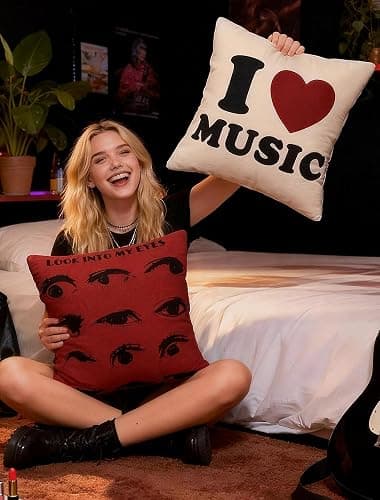 Pecfamly 8 Ball Y2K Grunge Throw Pillows Covers, Dark Red Cool Downtown Girl 90s Music Studio Room Decor Aesthetic for Teen Girls (Covers Only No Pillow Inserts) (4, Retro Y2K) thumbnail 4