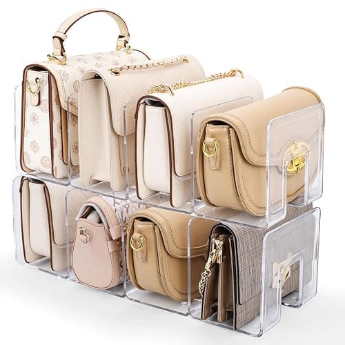 AMZABBY 2 Pack Acrylic Purse Organizer for Closet, 8-Slot Bag & Purse Organizer, No Assembly, Clear Handbag Storage Shelf .for Shelf Divider Handbags, Clothes, Sweater - Image 1