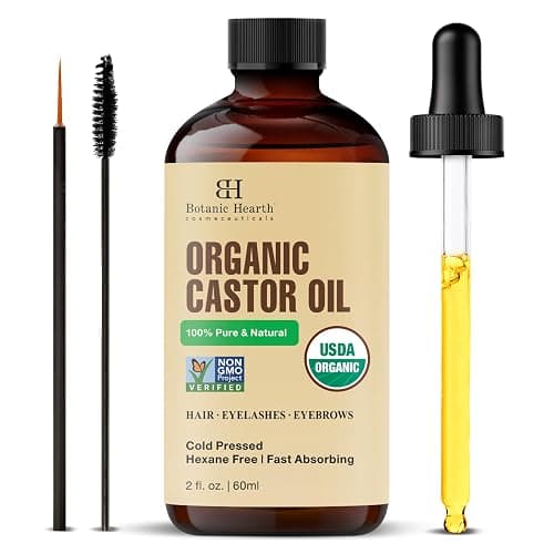 Botanic Hearth Castor Oil for Hair (2 fl oz) | USDA Organic | 100% Pure, Cold Pressed & Hexane Free | For Hair, Eyelashes, Eyebrows & Scalp Treatment | With Lash & Brow Brush - Image 1