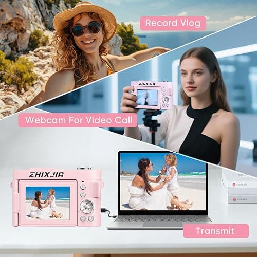 4K Digital Camera for Photography- 50MP Autofocus Vlogging Camera with 2.8" 180°Flip Screen, 18X Digital Zoom- Compact Point and Shoot Camera with 32GB TF for YouTube, Travel, Beginners, Pink thumbnail 6
