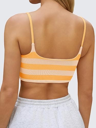 Aoysky Womens Striped Square Neck Sports Bras Spaghetti Straps Ribbed Padded Low Impact Yoga Workout Camisole thumbnail 3