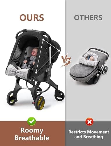 Car Seat Cover Baby Winter: Sprouterie Carseat Canopy for Babies - Infant Cold Weather Shield with Zipper Peeping Window Warm and Cozy Waterproof Universal Fitted Black for Boy Girl Neutral Newborn thumbnail 9