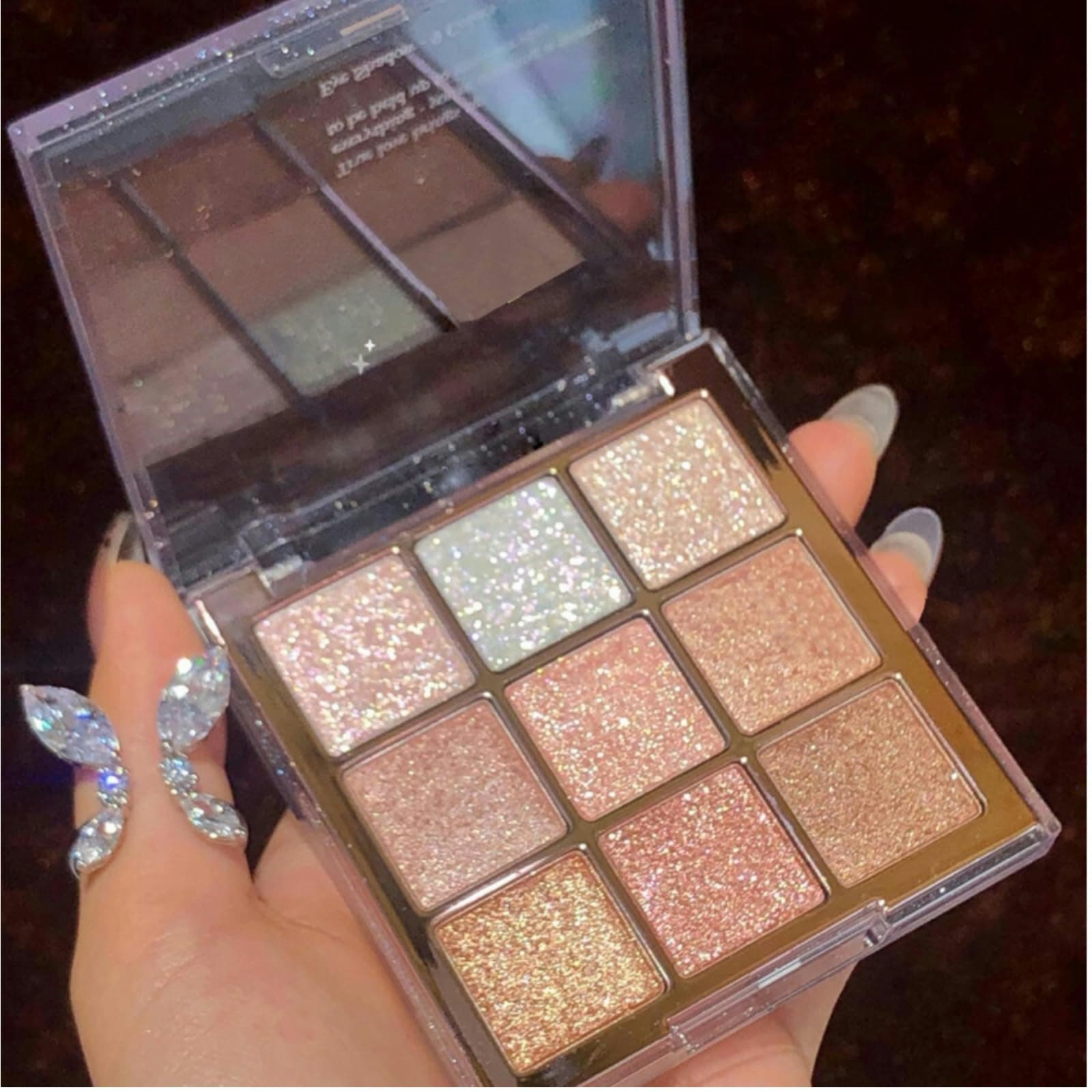 9 Colors Glitter Shimmer Eyeshadow Makeup Palette, Korean Sparkle Neutral Eye Shadow Palettes Highly Pigmented Long Lasting Waterproof Blendable sombras para ojos Pink White Golden Brown Eye Glitter - D thumbnail 6