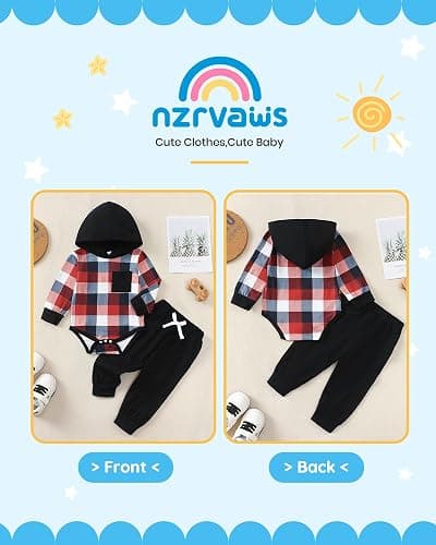NZRVAWS Newborn Baby Boy Clothes Infant Boy Clothing Hoodie Sweatshirt Long Pants Outfit Set Fall Winter 0-18M thumbnail 3