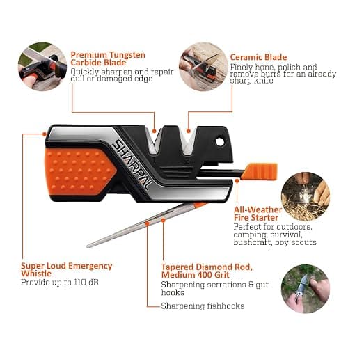 SHARPAL 101N 6-in-1 Pocket Knife Sharpener & Survival Tool – Diamond Sharpening Rod, Fire Starter Ferro Rod, Whistle – Sharpens Straight & Serrated Blades, Repairs & Hones Knives Fathers Day Gift thumbnail 4