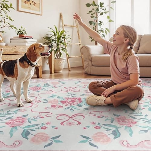 Collive Pink Rugs for Bedroom Girls, 4x6 Floral Washable Area Rug Non Slip, Soft Indoor Decor Elegant Carpet for Kids Room Nursery Living Room Dining Room (Pink 4' x 6') - Pink / Multi - 4' x 6' (Rectangular) thumbnail 3