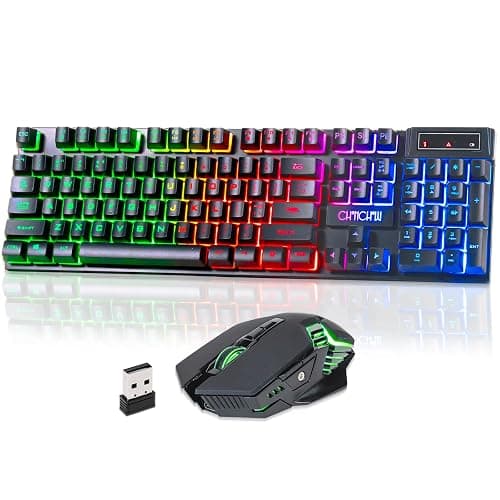 CHONCHOW Wireless Keyboard and Mouse Combo - 2.4G Rechargeable USB Wireless Rainbow LED Backlit Gaming Keyboard,Anti-ghosting Multimedia Keys Mechanical Feel for PC Laptops PS Xbox - Image 1