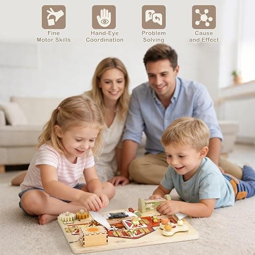 Joyreal Wooden Montessori Busy Board with Music Box for Toddlers | Farm Theme Sensory Activity Board, Fine Motor Skills Travel Toy, Educational Learning Toy, Birthday Christmas Gift thumbnail 6