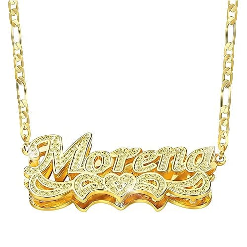 CNPUIEIL Double Plated Name Necklace Personalized Name Plate Necklaces Custom Name Necklace with Heart 18k Gold Plated Nameplate Customized Name Necklaces for Women - Image 1
