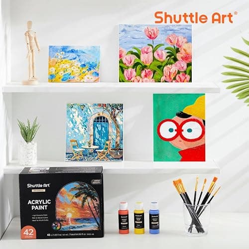 Shuttle Art Acrylic Paint, 42 Colors Acrylic Paint Set with 12 Brushes, 2oz/60ml Bottles, Rich Pigmented, Water Proof, Premium Paints for Artists, Beginners and Kids on Canvas Rocks Wood Ceramic thumbnail 8