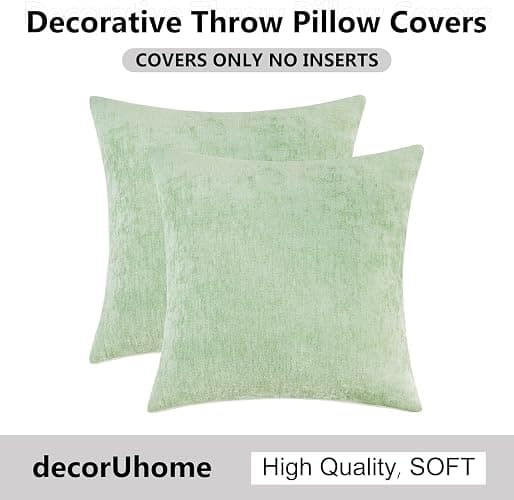 decorUhome Chenille Sage Green Summer Throw Pillow Covers 20x20 Inch Set of 2, Decorative Soft Couch Pillow Covers Solid Dyed Accent Farmhouse Neutral Square Pillow Cases for Sofa thumbnail 8
