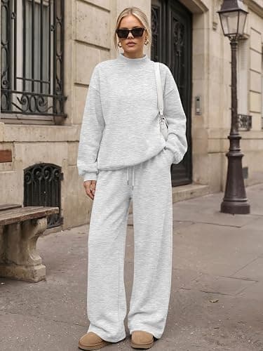 Trendy Queen Womens Mock Neck 2 Piece Lounge Sets Sweatsuits Fall 2026 Oversized Sweatshirts & Wide Leg Sweatpants thumbnail 5